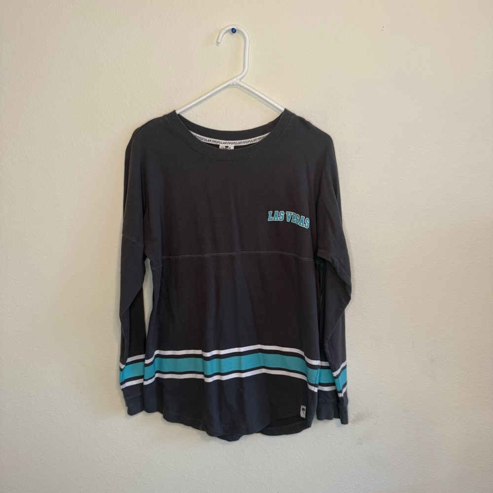 Women's Dark Gray and Teal Crew Neck Sweater